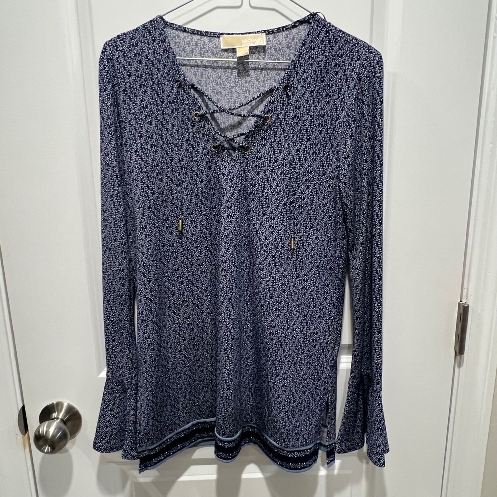 Michael Michael Kors Womens Tunic Lace‎ Up Neckline Navy Blue Size S